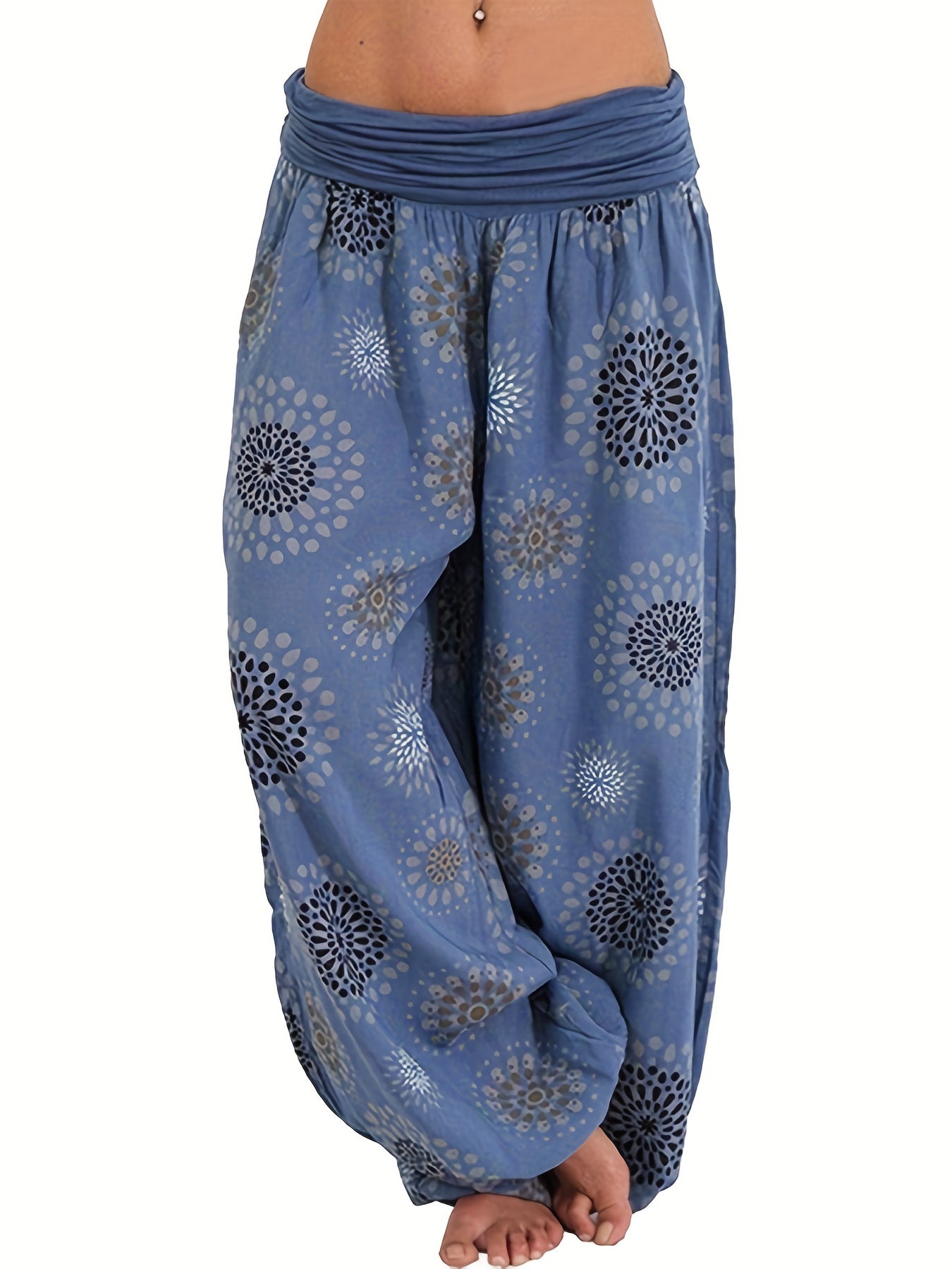 Boho Floral Harem Pants Elastic Waist Beach Pants
