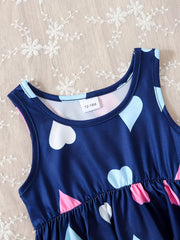 Heart Love Sleeveless Pleated Dress Baby Girls Casual Dress