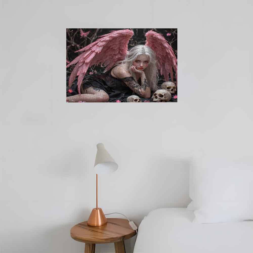 1000pc Pink Winged Angel Skull Adult Educational Puzzle
