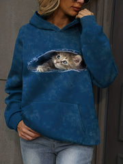 Cat Print Hoodies Long Sleeve Sweatshirt Women's Clothing
