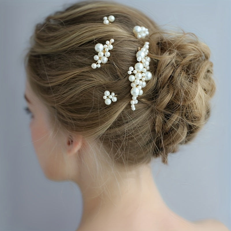 5pcs Faux Pearl Hair Comb U-shaped Hairpin Wedding Bridal Hair Accessories