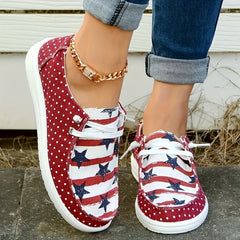 Polka Dot Lace-Up Slip On Flat Sneakers Lightweight Comfortable Shoes