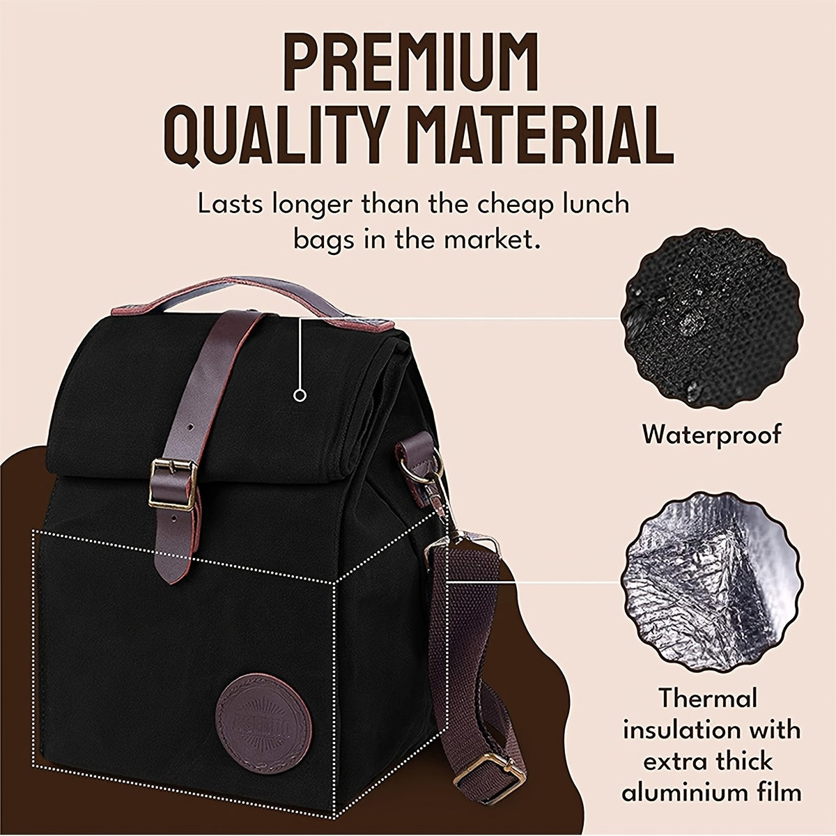 Insulated Lunch Bag Waterproof Ice Backpack Square Shape Polyester