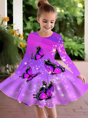 Dreamy Butterfly Graphic Crew Neck Long Sleeve Dress