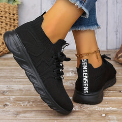 Wave Line Pattern Knit Athletic Running Shoes Mesh Lace up Sneakers