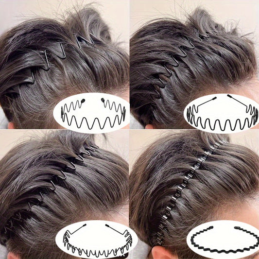 5pcs Metal Wavy Hair Head Band Spring Sports Hair Band Headwear Hair Hoop