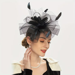 Mesh Flower Feather Head Hoop for Tea Party Horse Race