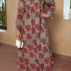 Boho Dress Women's Plus Floral Print Long Sleeve V Neck Dress