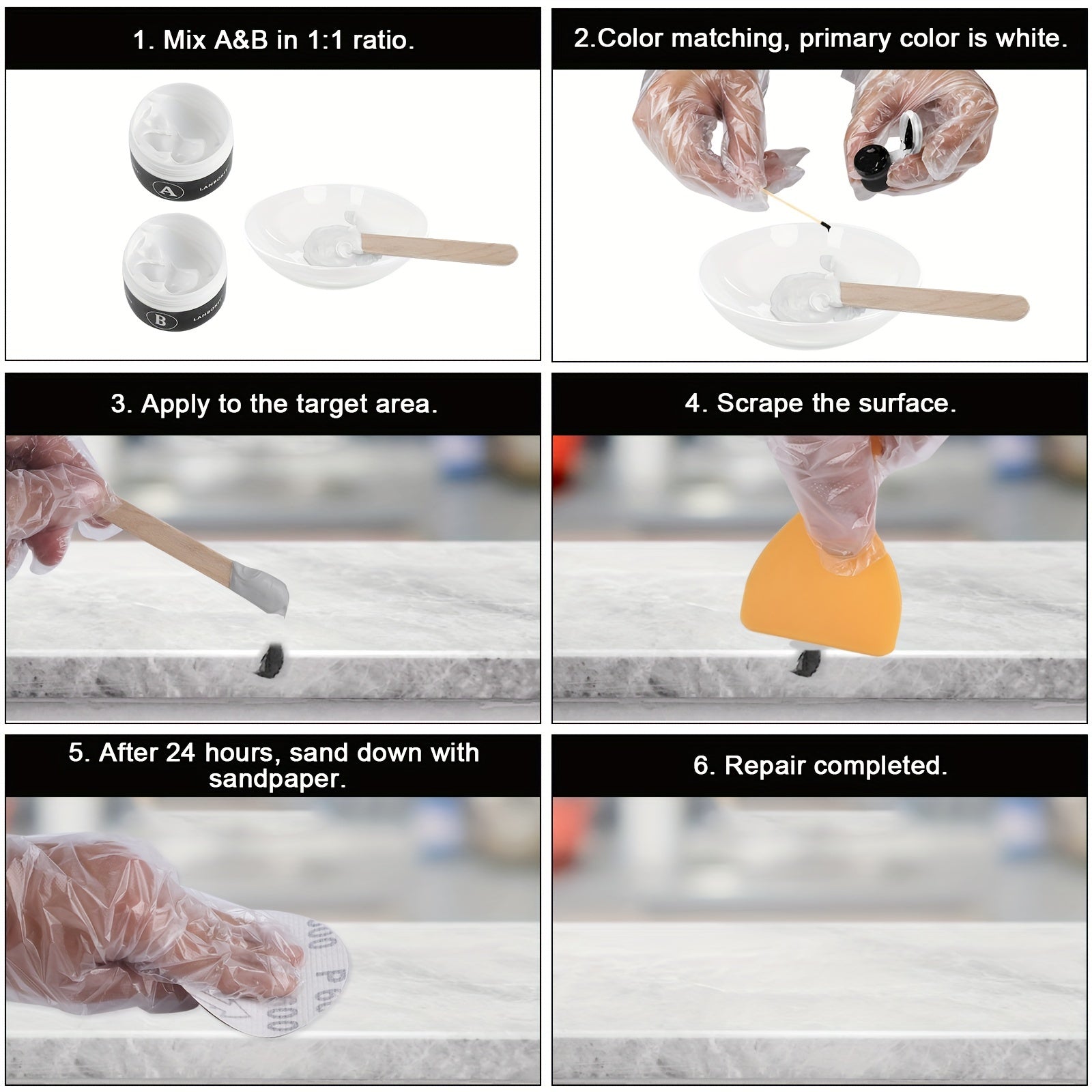 Countertop Repair Kit: Granite & Marble, Quartz, Corian - Epoxy