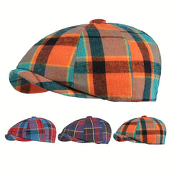 Checkered Beret Hat British Retro Literary Newsboy Painter Octagonal Hat
