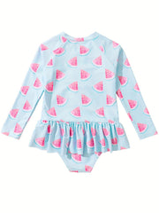 Watermelon Graphic Long Sleeve 1pc Swimsuit Girls Summer Clothes Gift