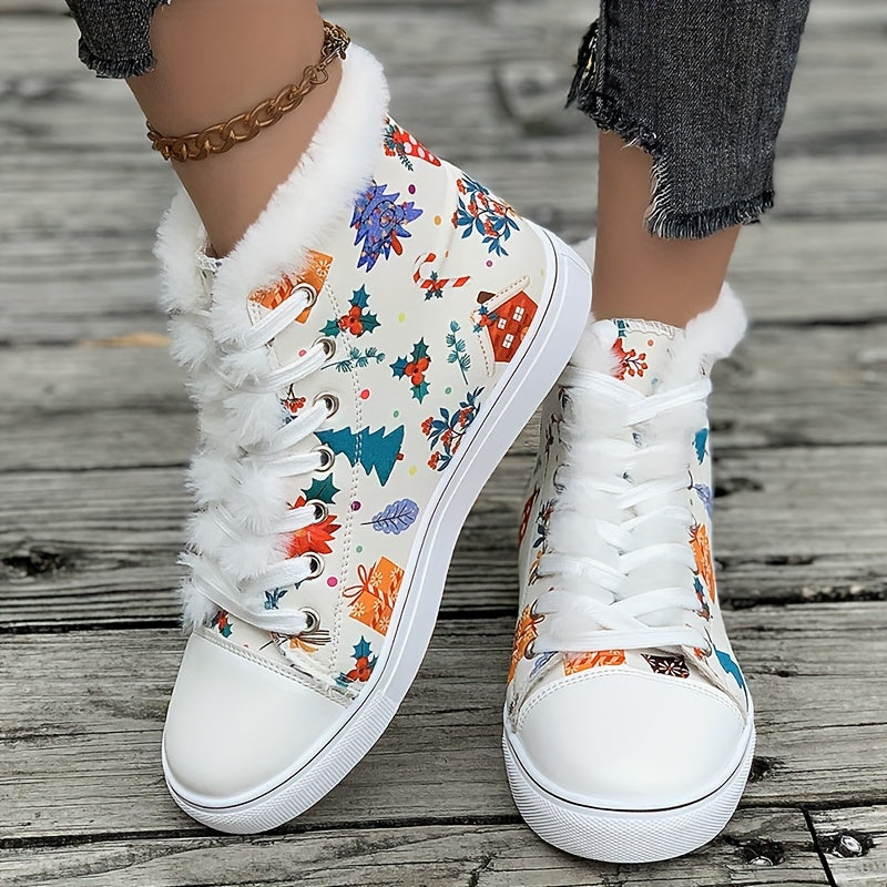 Christmas Plush Lined Thermal Skate Shoes High Top Fall Winter Keep Warm