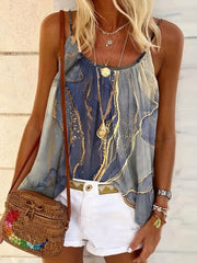 Marble Print Cami Top Round Neck Medium Stretch