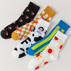 5 Pairs Cartoon Print Socks Funny & Mid Tube Socks Women's Stockings
