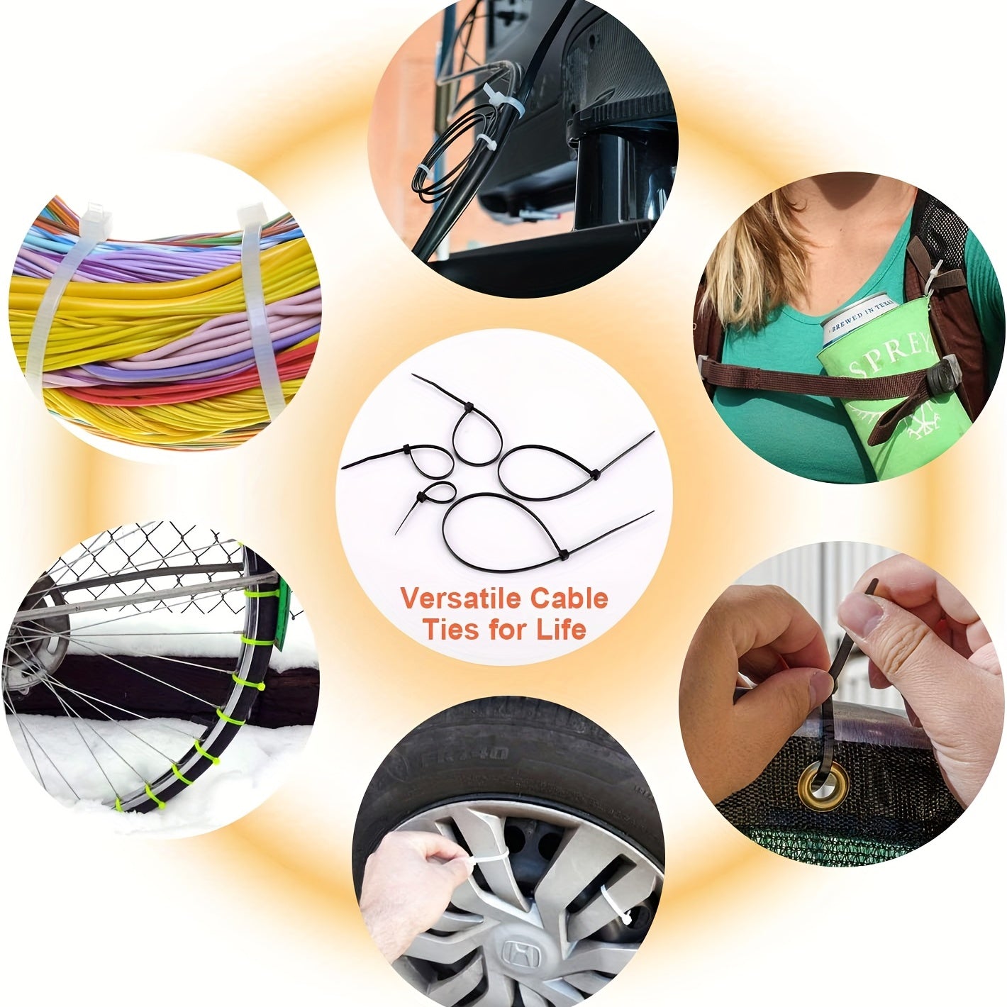 100pcs Waterproof Nylon Tie for Wire Management Home Office Garden