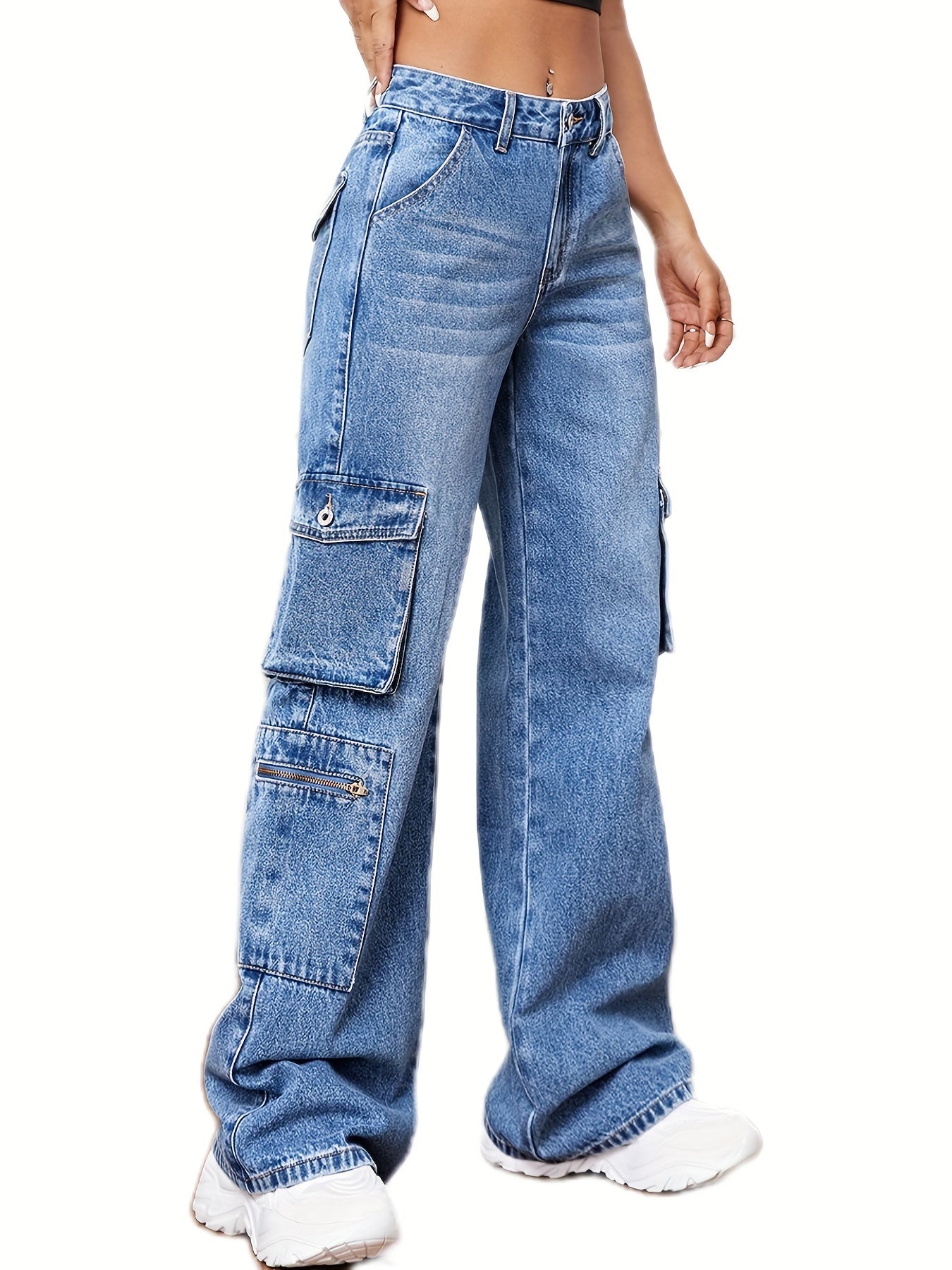 Y2K & Kpop Style Flap Pocket Denim Pants