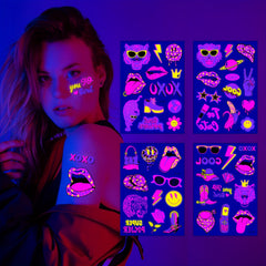 Fluorescent Pink Temporary Tattoo Stickers - UV Waterproof Glow Tattoos