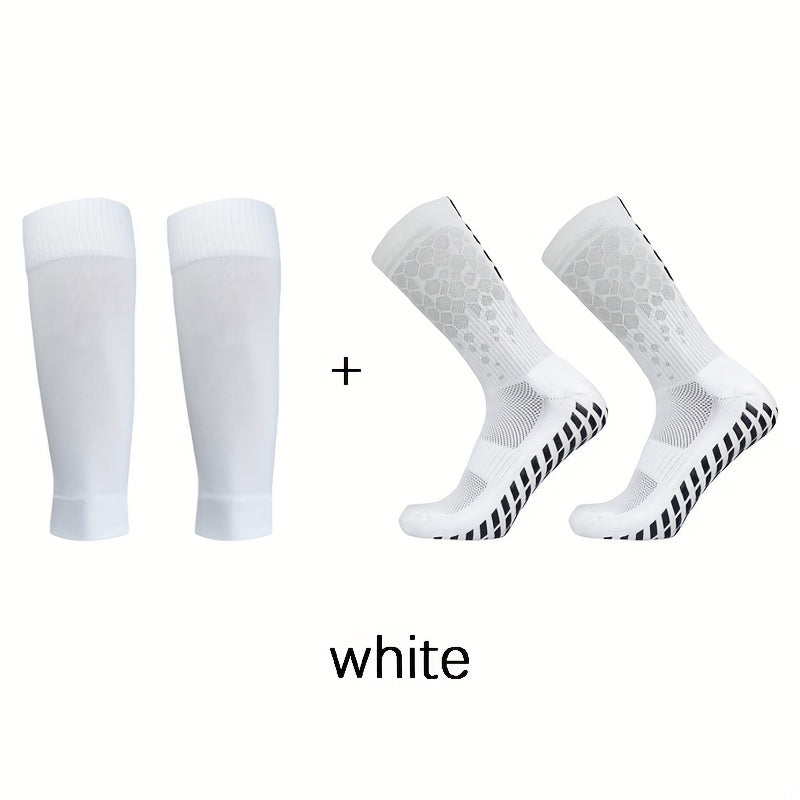 2 pairs Sports Non-slip Football Socks & Calf Sleeves Set