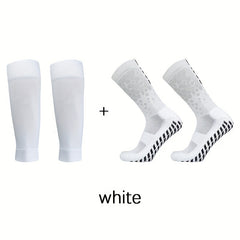 2 pairs Sports Non-slip Football Socks & Calf Sleeves Set
