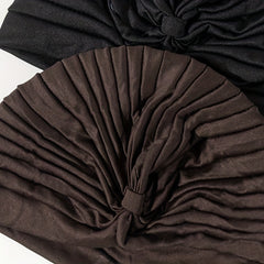 2pcs Pleated Turban Cap Elastic Solid Chemo Hats Headscarf Women