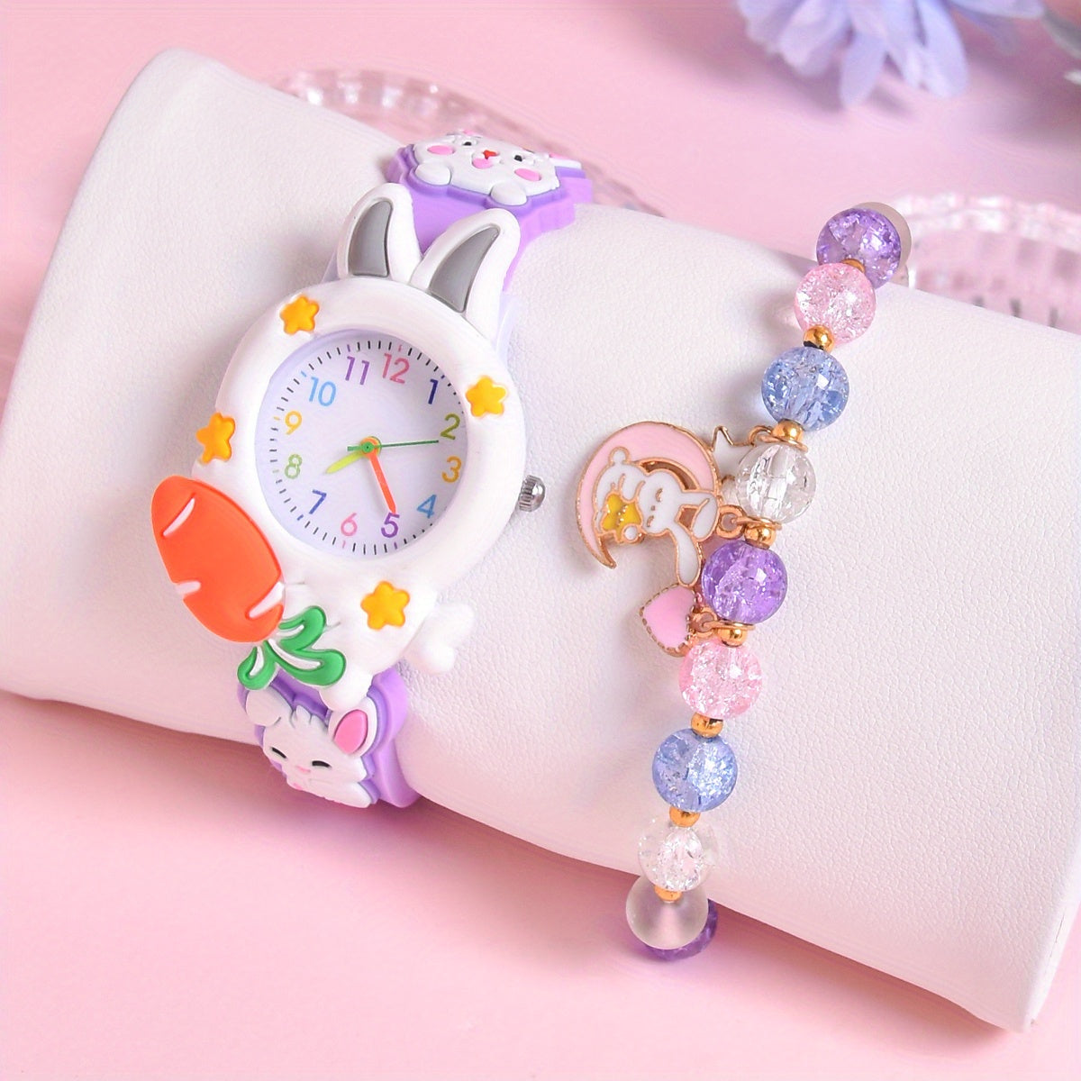 Kids' Rabbit Watch Set - Cartoon Rabbit Youngsters' Watch with Silicone Strap