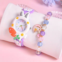 Kids' Rabbit Watch Set - Cartoon Rabbit Youngsters' Watch with Silicone Strap