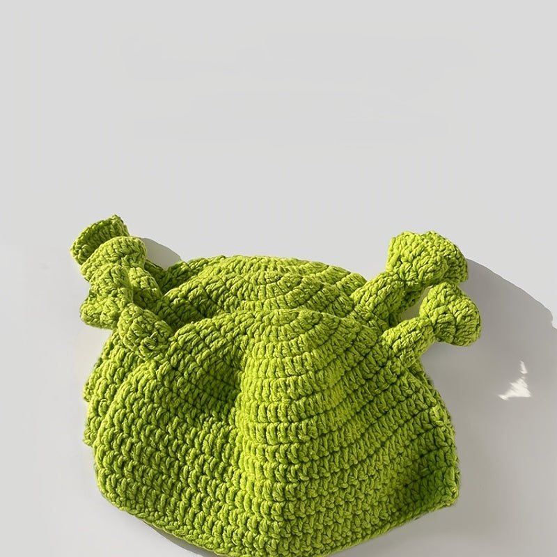 Men's Winter Green Cover Up Cartoon Anime Knit Lined Hat