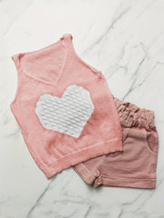 Heart Pattern Knitted Sweater Vest V-Neck Sleeveless Casual Vest