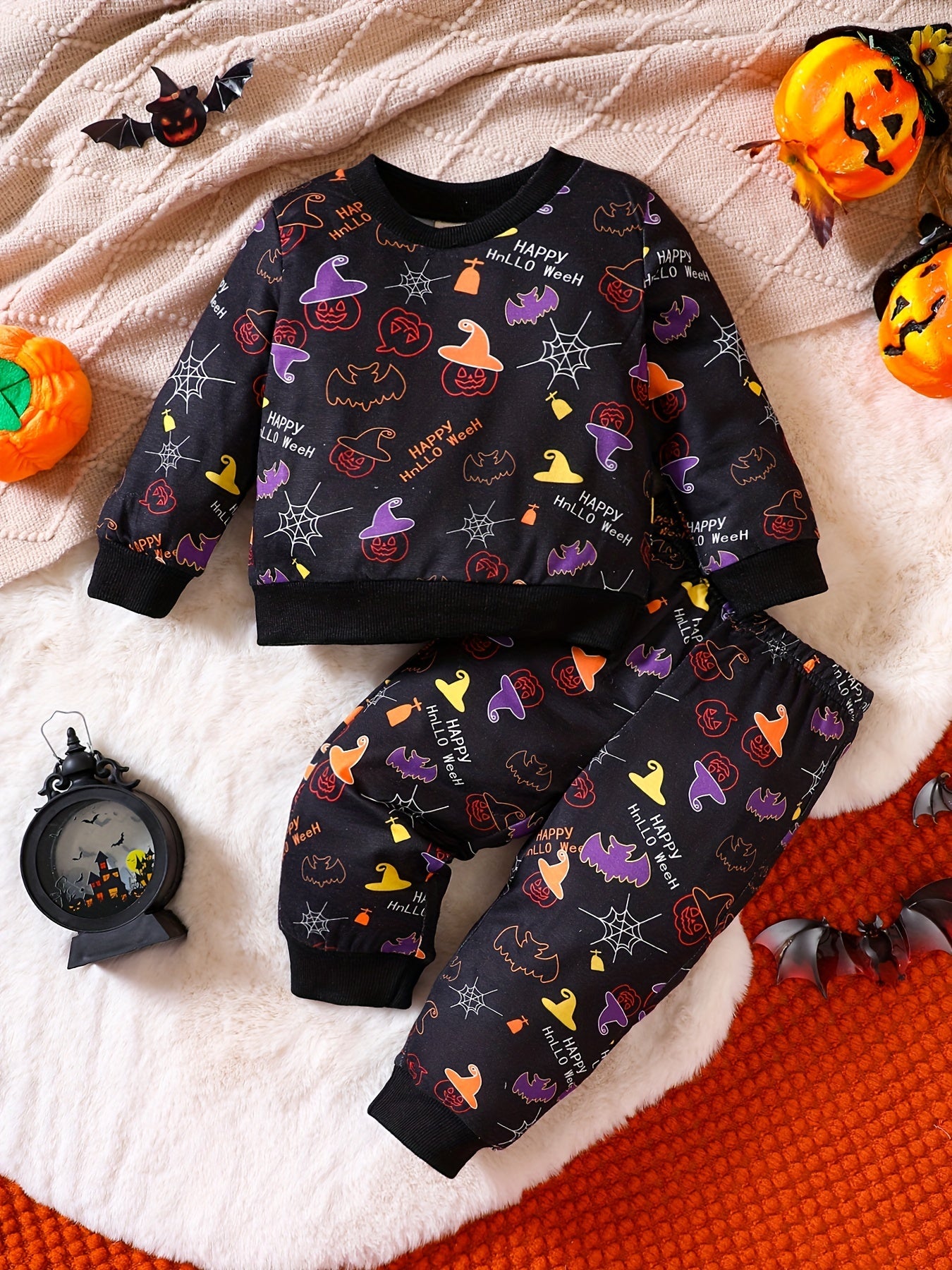 Kids Pumpkin Costume Set Halloween Party Sweatshirt Pants