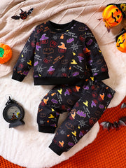 Kids Pumpkin Costume Set Halloween Party Sweatshirt Pants