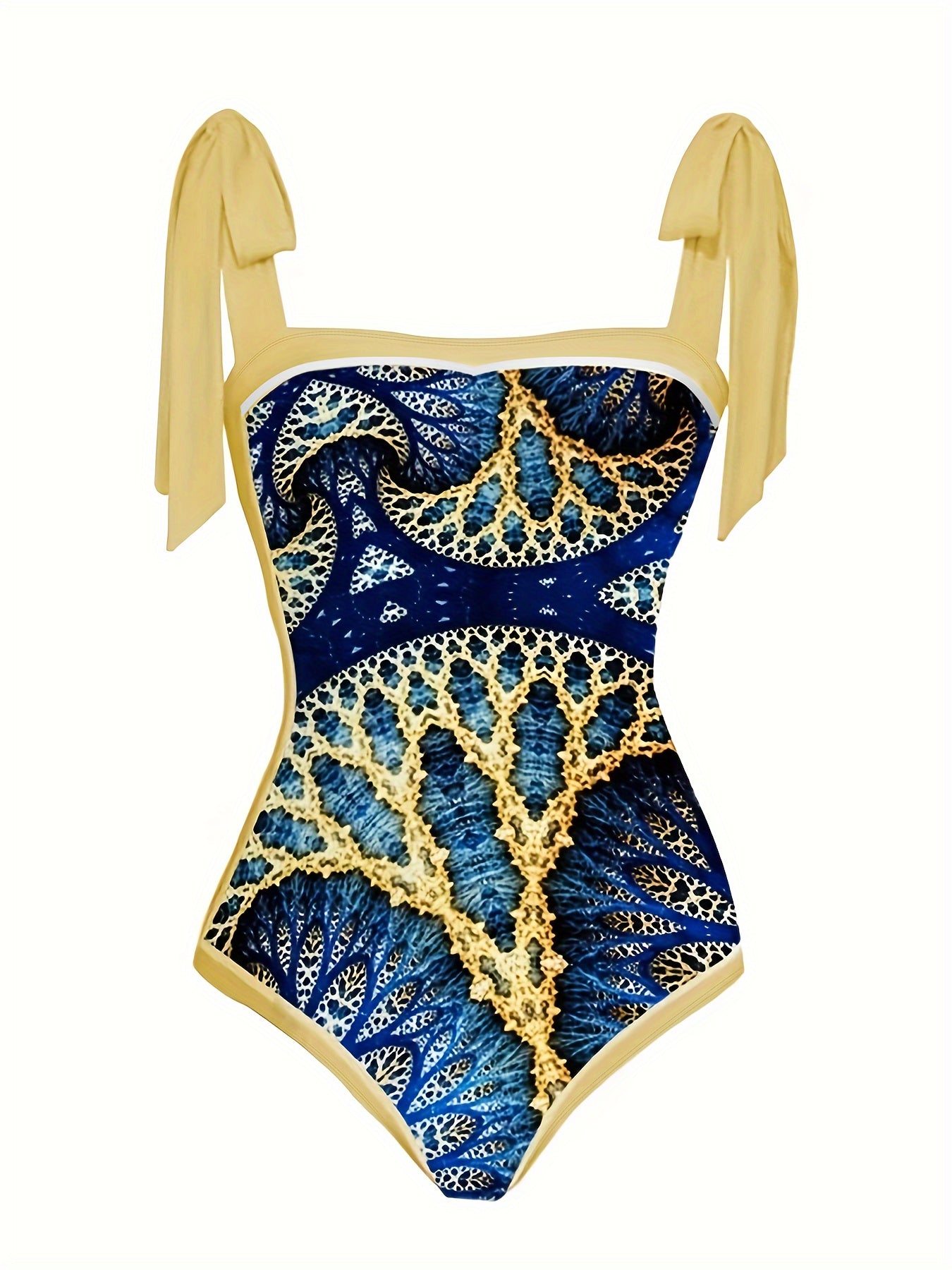 Women's Plus Mushroom Print Tie Shoulder One Piece Swimsuit & Wrap Skirt Set
