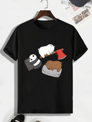 Men's Cartoon Bear Pattern T shirt Casual Slightly Stretch Tee