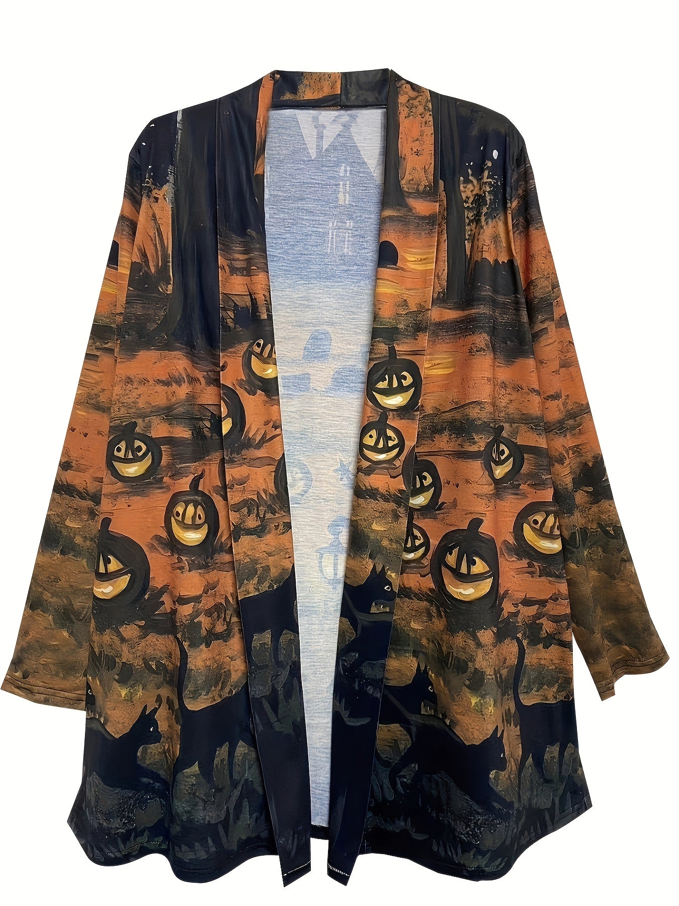 Halloween Cardigan Women's Plus Allover Print Long Sleeve
