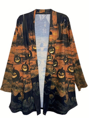 Halloween Cardigan Women's Plus Allover Print Long Sleeve