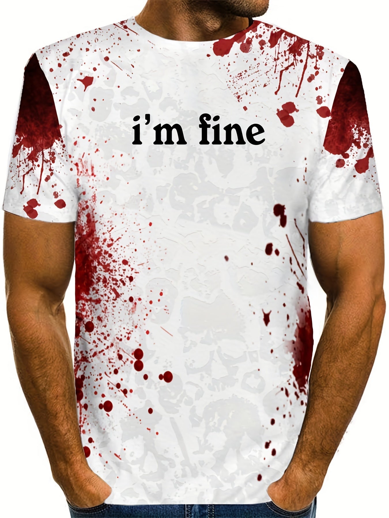 Men's I'm Fine Letter Print T shirt Casual Comfy Crew Neck Tee
