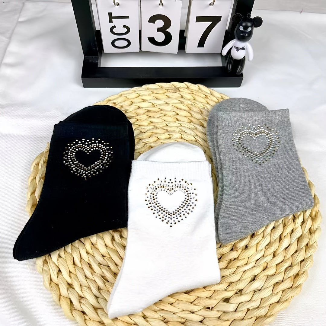 Heart Rhinestone Mid Tube Socks Women's Stockings