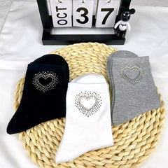 Heart Rhinestone Mid Tube Socks Women's Stockings