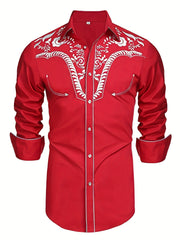 Western Cowboy Men's Long Sleeve Embroidered Shirt Spring Fall Vacation Resort