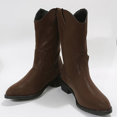 Women's V Cut Mid Calf Boots Slip On Block Heel Cowgirl Boots