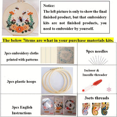 3 Pack Starter Embroidery Kits with Honeybee Flower Patterns