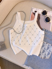 Rhinestone Eyelet Spaghetti Top Sleeveless Cami