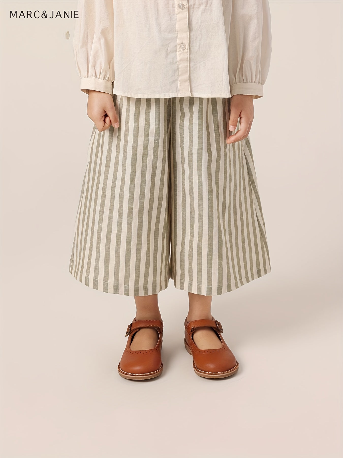 MARC&JANIE Girls Stripe Linen Trousers Flare Leg Casual Pants