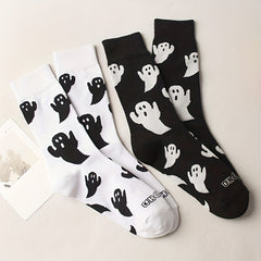 4 Pairs Cartoon Ghost Print Socks Women's Stockings