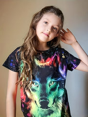 Tie Dye Wolf Graphic Short Sleeve T-shirt Loose Fit Breathable Pullover