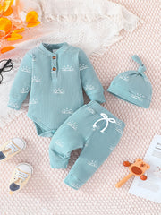 Infant Baby Boy Clothes Ribbed Knitted Sun Print Long Sleeve Romper