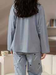 Letter Print Pajama Set Long Sleeve Top & Pants