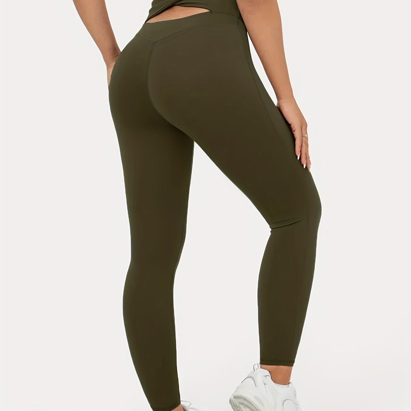 Sports Leggings Women's Plus Solid Twist Cut Out Back High Waist