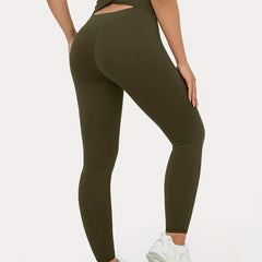 Sports Leggings Women's Plus Solid Twist Cut Out Back High Waist