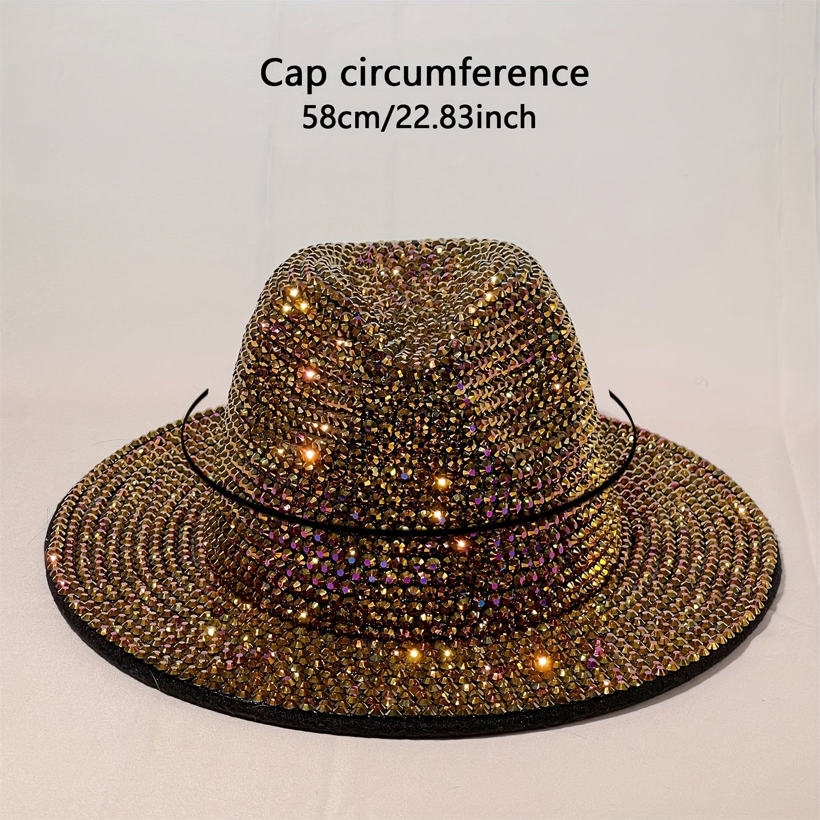 Hand Adhesive Rhinestone Sunshade Wide Brim Fedora Hat