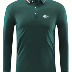 Men's Lion Head Print Long Sleeve Polo Shirt for Spring Fall